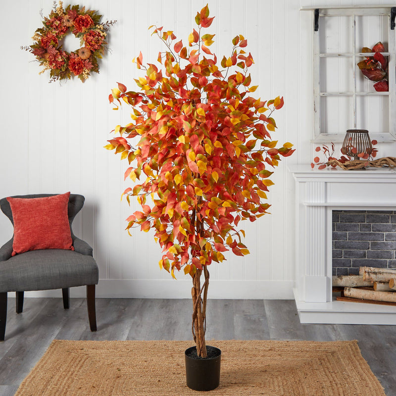 6’ Autumn Ficus Artificial Fall Tree by Nearly Natural