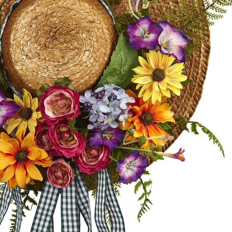 Mixed Flower Hat Wreath by Nearly Natural
