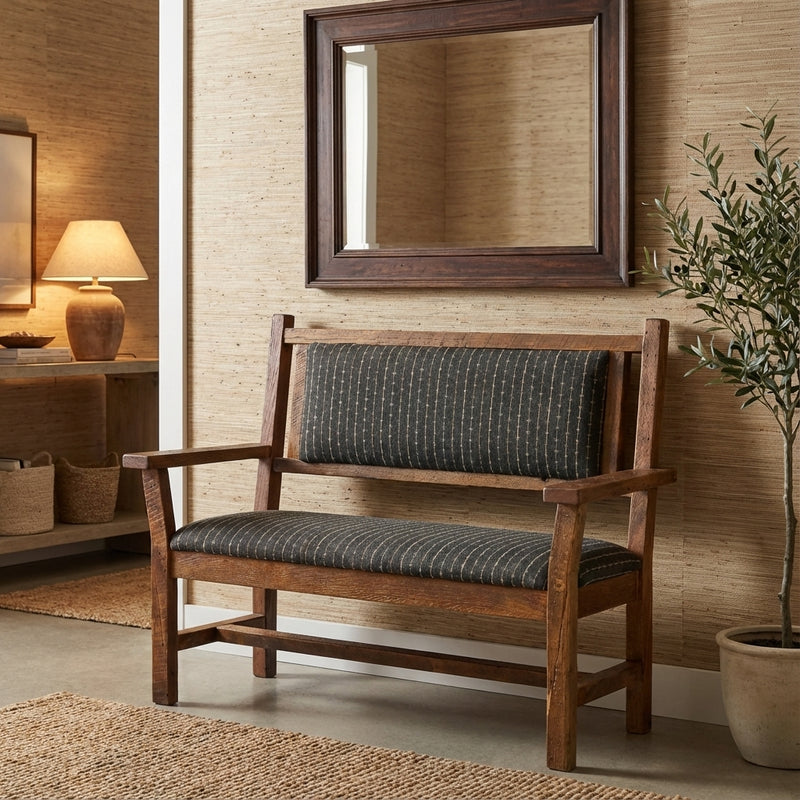 Barnwood Upholstered Bench with Back