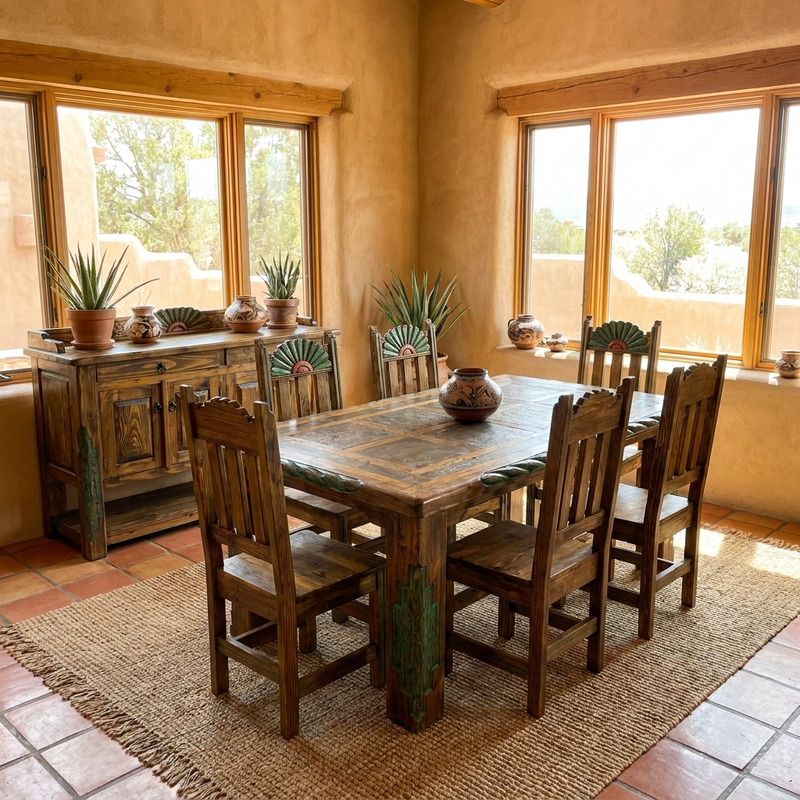 Southwest 6' Dining Table and 6 Southwest Chairs
