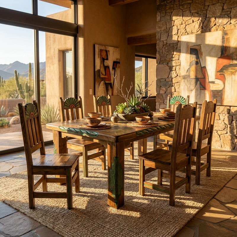 Southwest 6' Dining Table and 6 Southwest Chairs