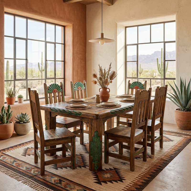 Southwest 6' Dining Table and 6 Southwest Chairs