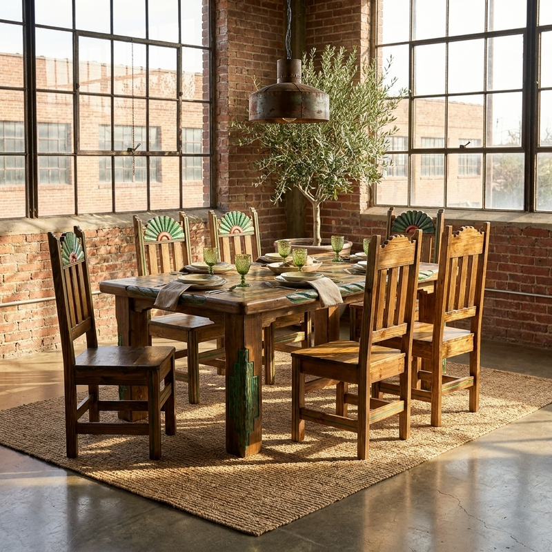 Southwest 6' Dining Table and 6 Southwest Chairs