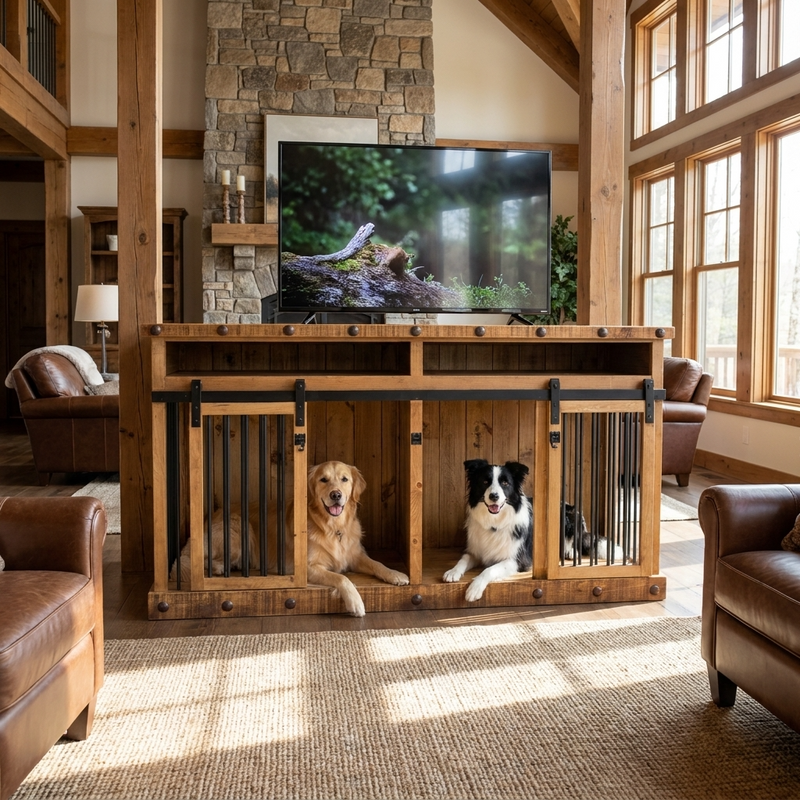 Oasis Large Dog Rustic Wood Kennel in Medium Wax