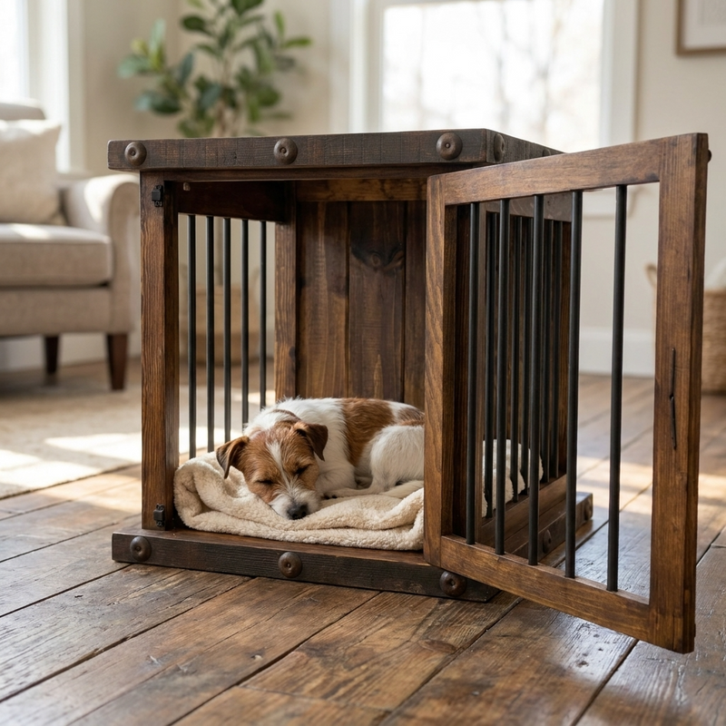 Oasis Small Rustic Dog Wood Kennel in Dark Wax