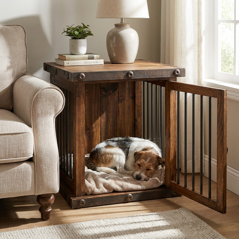 Oasis Small Rustic Dog Wood Kennel in Dark Wax