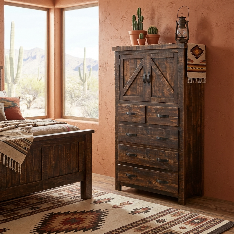 Dnr Rustics Rancho Tall Chest | Pine Wood, 5 Drawers, 34