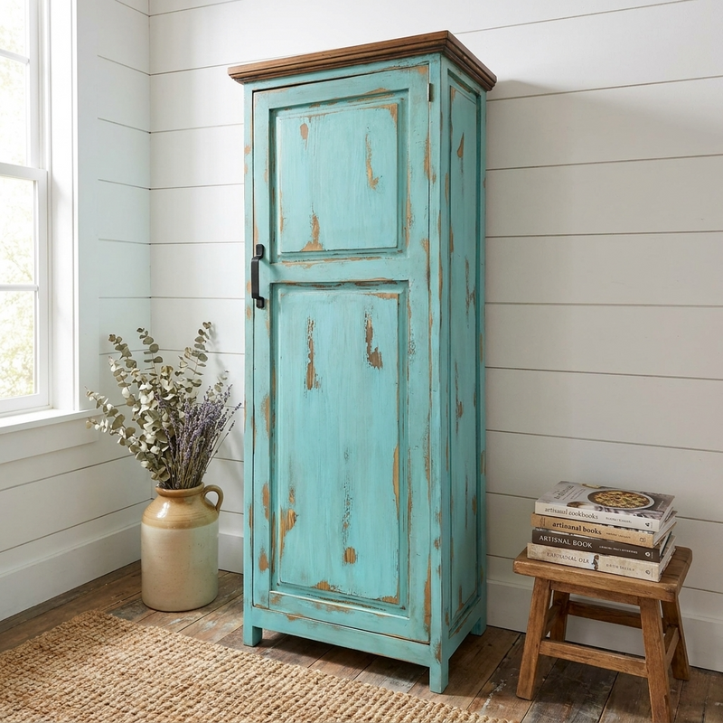 Large Rustic Cabinet for storage in Oldie Turquoise