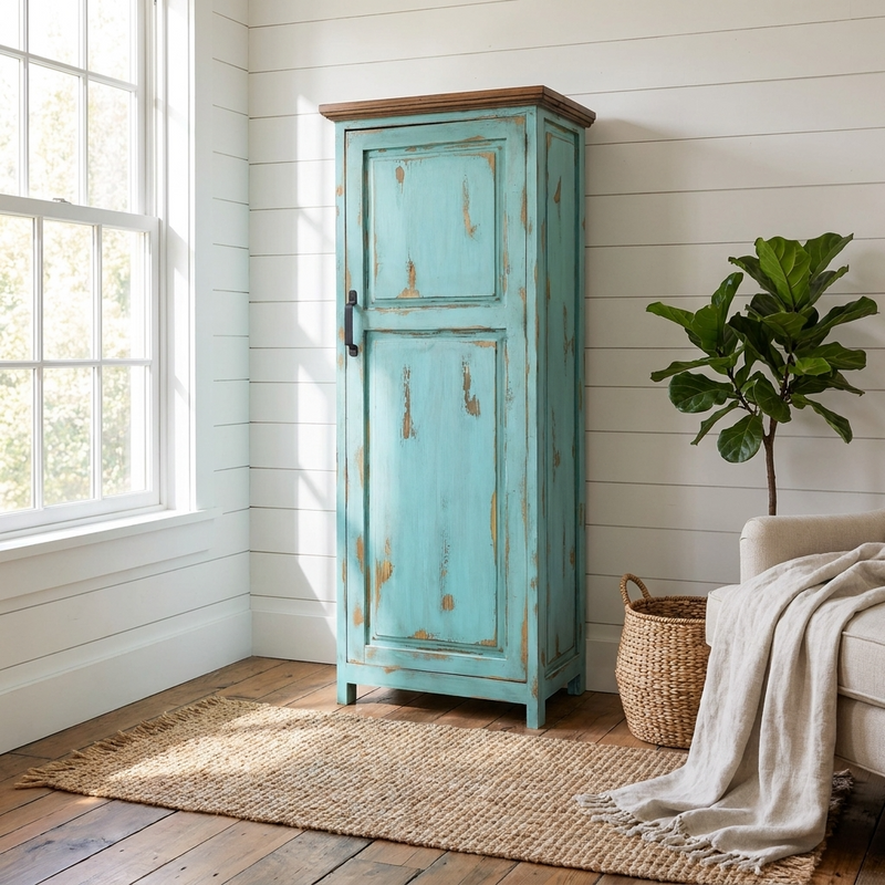 Large Rustic Cabinet for storage in Oldie Turquoise