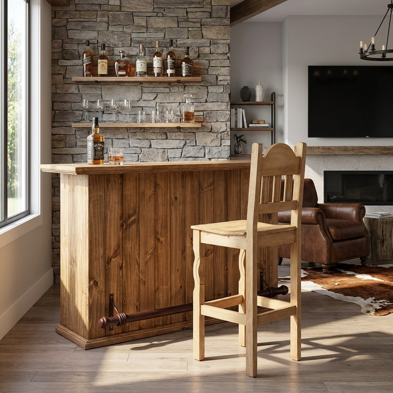 Wayfair Rustic Bar Rustic Pine Bar | Wine Rack & Glass Rails | 72.5