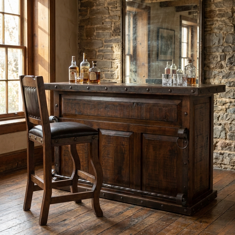 Gran Hacienda Herradura Rustic Bar Stool 30" with Tooled Leather