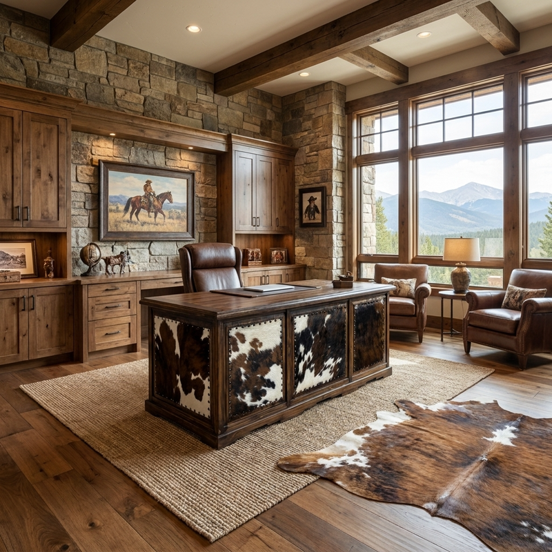 Taos Executive Western Desk with Cowhide in Dark Wax