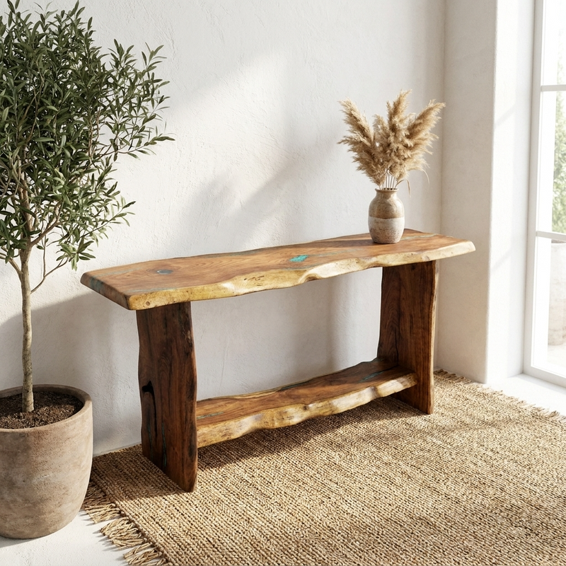 Mesquite Rustic Sofa Table with Turquoise Mod.1
