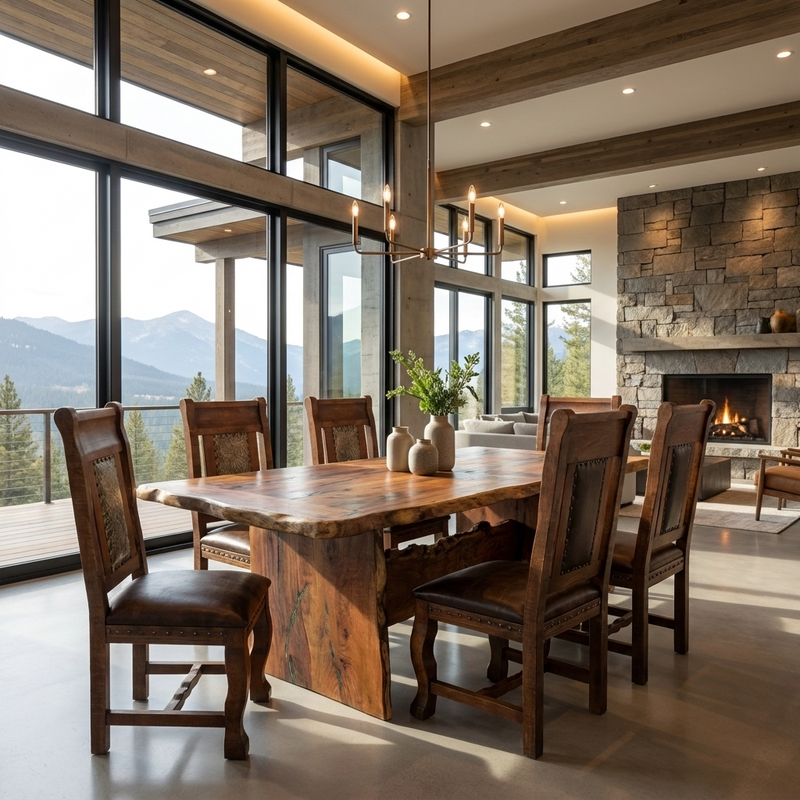 Mesquite 7' Dining Table & 6 Gran Hacienda Chair with Tooled Leather