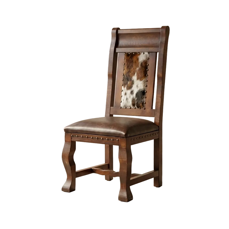 Oasis 6' Dining Table set with 6 Gran Hacienda Cohwide Leather Chairs in Chestnut finish