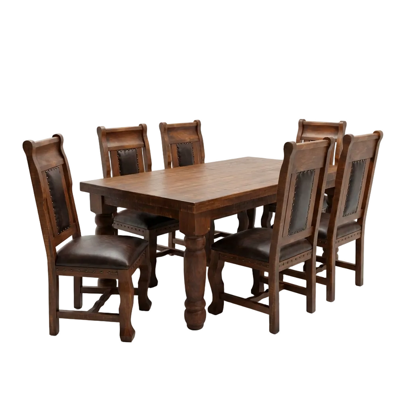 Oasis 6' Dining Table set with 6 Gran Hacienda Chairs in Chestnut finish