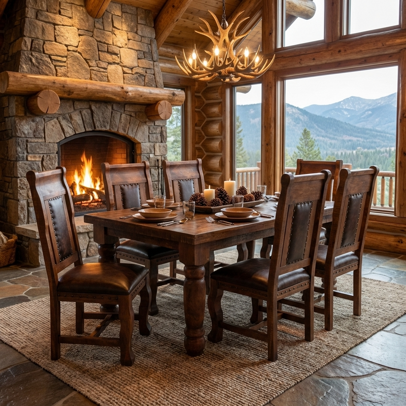 Oasis 6' Dining Table set with 6 Gran Hacienda Chairs in Chestnut finish