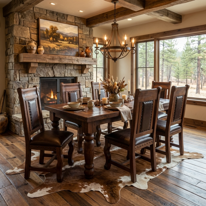 Oasis 6' Dining Table set with 6 Gran Hacienda Chairs in Chestnut finish