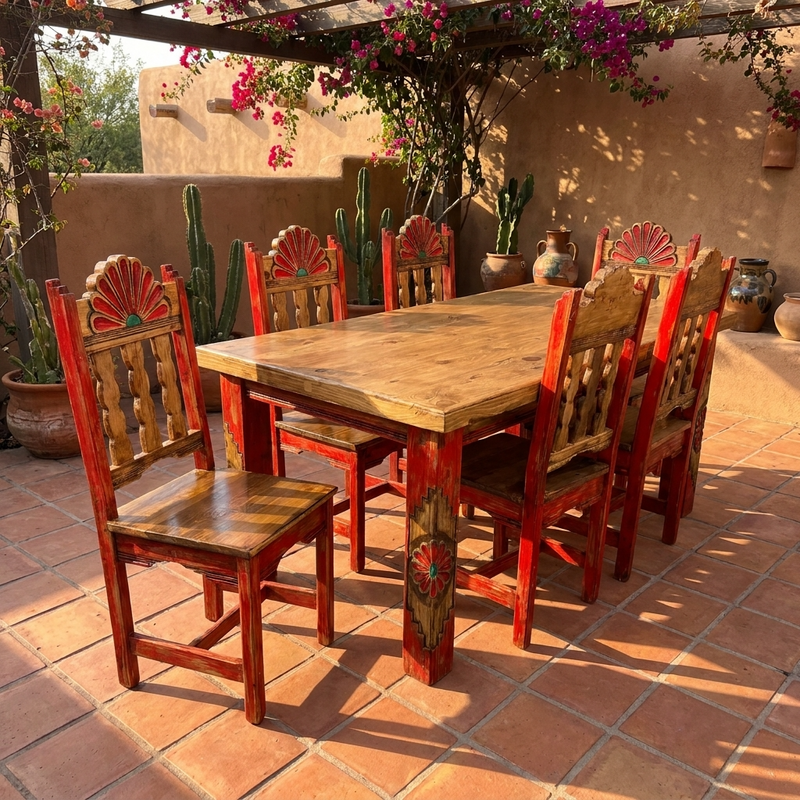 Rosetta 6' Dining Table and 6 Rosetta Chairs in Red