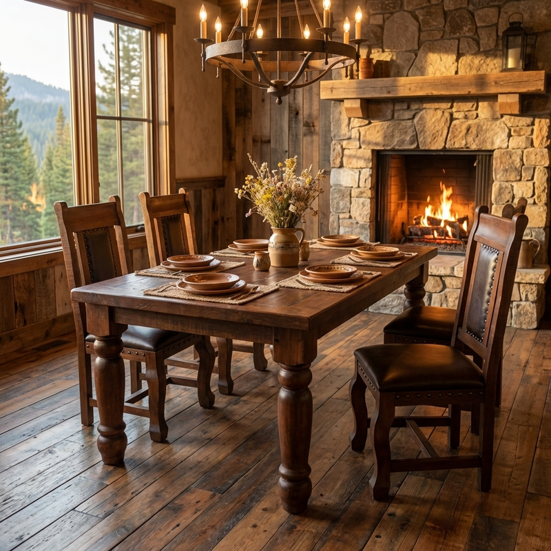Oasis 6' Dining Table set with 6 Gran Hacienda Chairs in Chestnut finish
