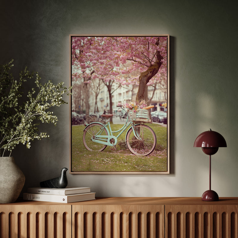 Bicycle Beneath Blossoming Canopy