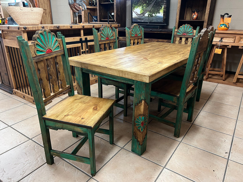 Rosetta 6' Dining Table and 6 Rosetta Chairs in Green