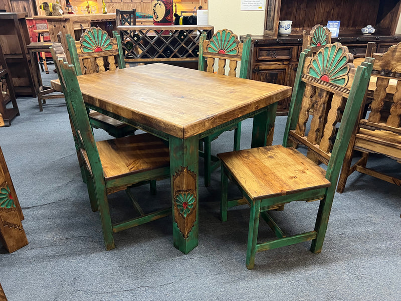 Rosetta 4' Dining Table and 4 Rosetta Chairs in Green