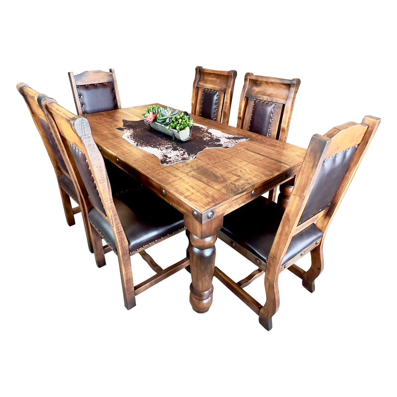Oasis 6' Dining Table set with 6 Gran Hacienda Chairs in Chestnut finish