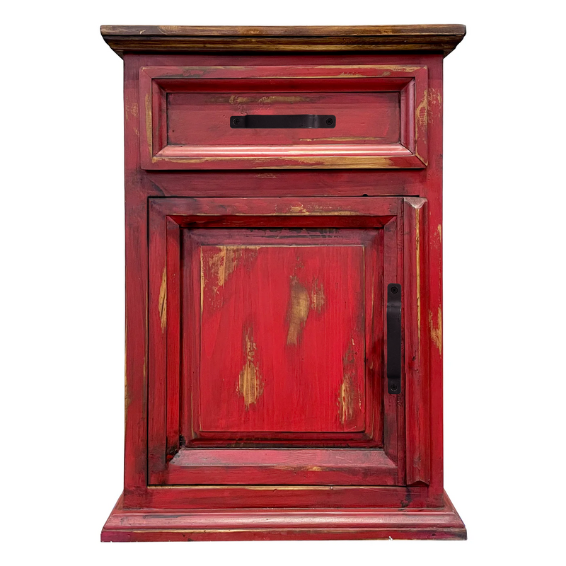 Traditional Small Rustic Nightstand Oldie Red
