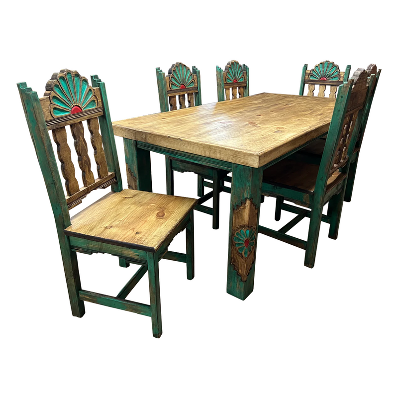 Rosetta 6' Dining Table and 6 Rosetta Chairs in Green