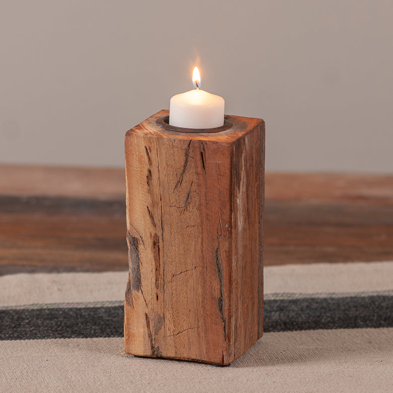 Vintage Tealight Wood Block Candle Holder