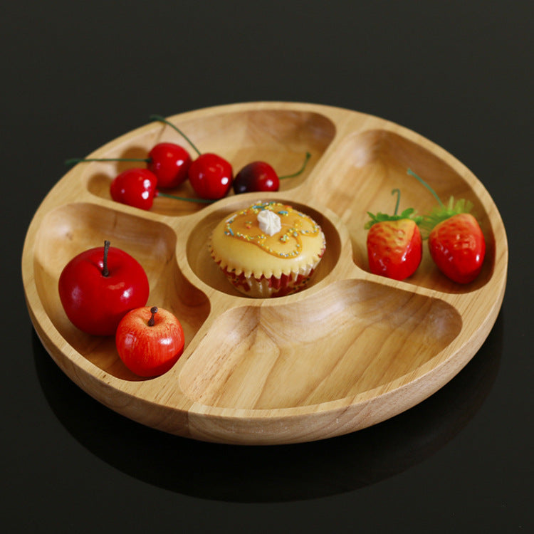 Rubber Wood Five-Grid Wooden Plate