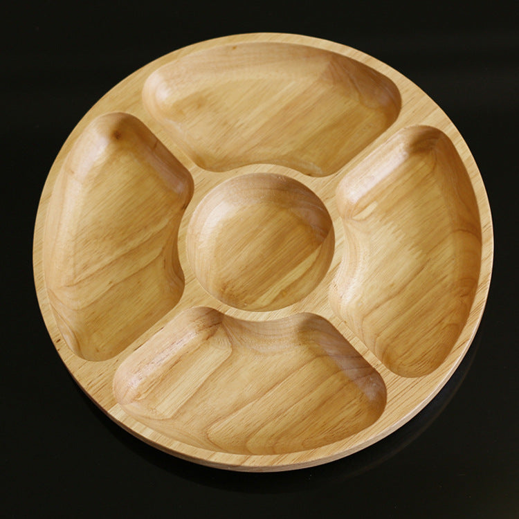 Rubber Wood Five-Grid Wooden Plate