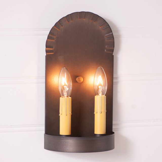 2-Light Colonial Electric Tin Sconce in Kettle Black