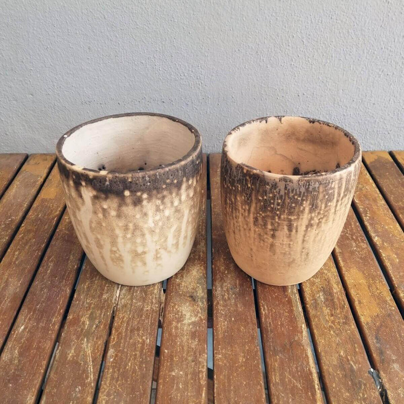 2 Pack Pottery Pot Seicho - Ceramic Home Decor Raku planter for Indoor plants, cactus, and succulents - handmade gift for her by RAAQUU