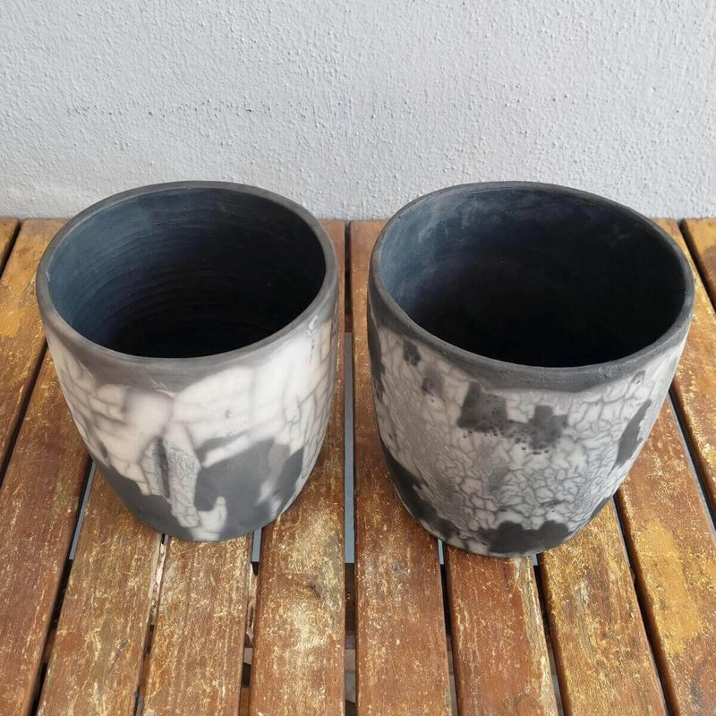 2 Pack Pottery Pot Seicho - Ceramic Home Decor Raku planter for Indoor plants, cactus, and succulents - handmade gift for her by RAAQUU