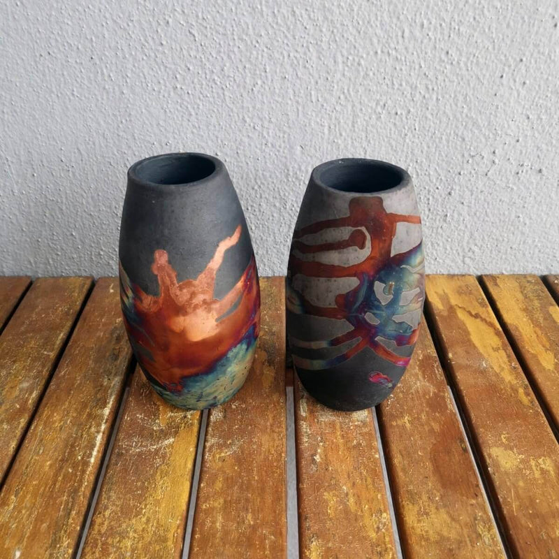 2 Pack Tsuri Ceramic Raku Vase - RAAQUU Basics handmade pottery home decor by RAAQUU