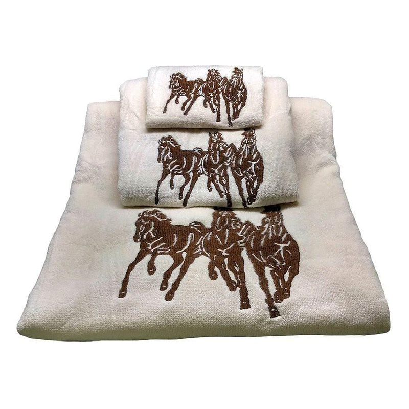 3-HORSE EMBROIDERED 3PC TOWEL SET