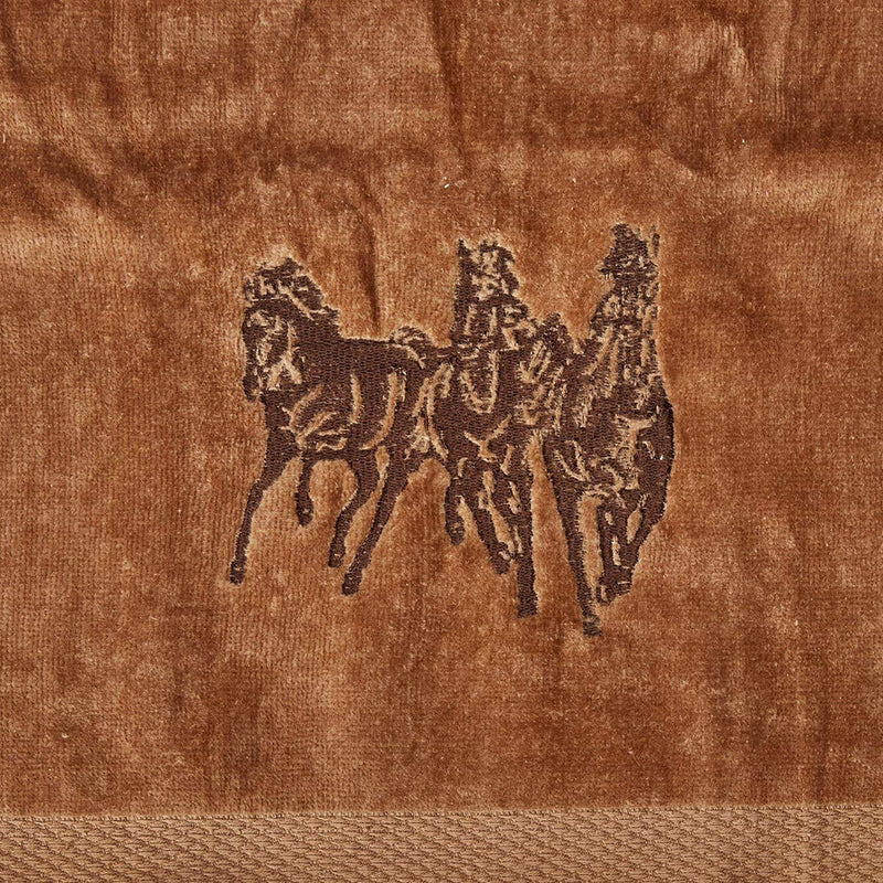 3-HORSE EMBROIDERED 3PC TOWEL SET, MOCHA