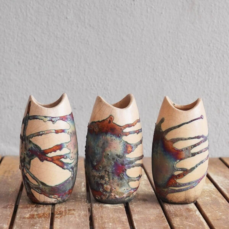 3 Pack Koi  Ceramic Raku Vase - RAAQUU Basics handmade pottery home decor by RAAQUU