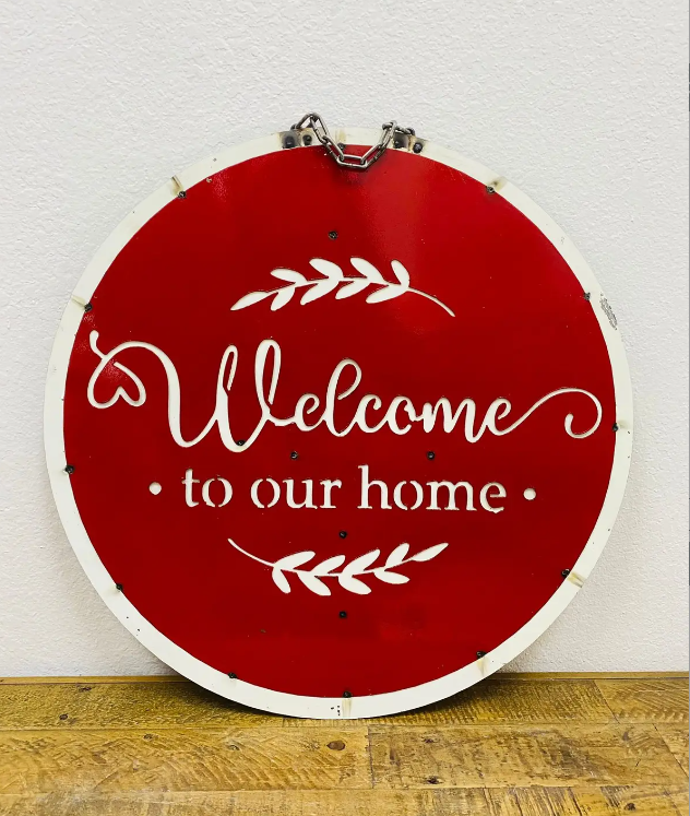Round Metal Wall Sign, Welcome To Our Home