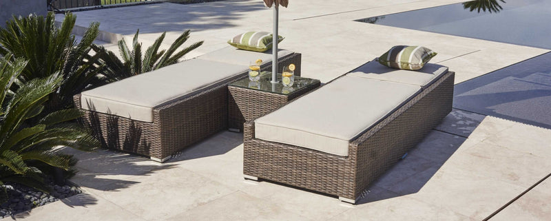 Brown 3 Piece Outdoor Armless Chaise Lounge Set with Cushions
