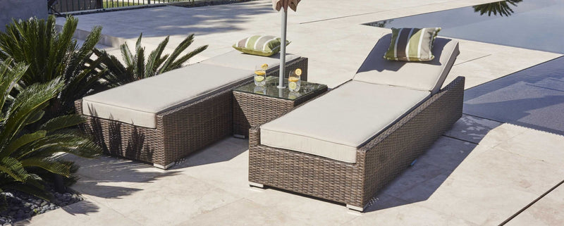 Brown 3 Piece Outdoor Armless Chaise Lounge Set with Cushions