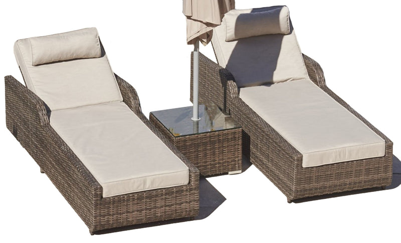 Brown 3 Piece Outdoor Arm Chaise Lounge Set with  Cushions