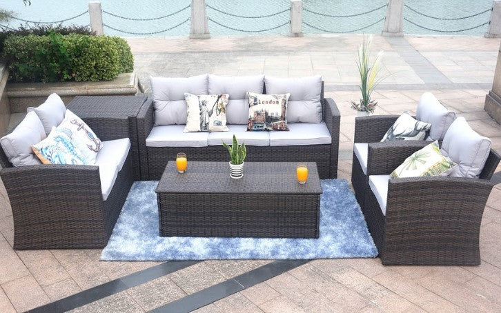 Brown 6-Piece Patio Conversation Set with Cushions