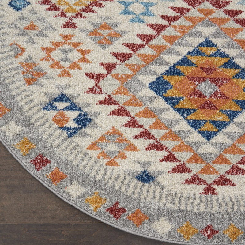 5’ Round Ivory and Red Diamonds Area Rug