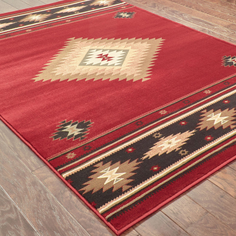 2’ x 3’ Red and Beige Ikat Pattern Scatter Rug