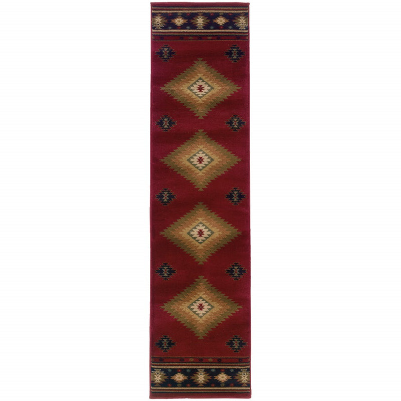 2’ x 8’ Red and Beige Ikat Pattern Runner Rug
