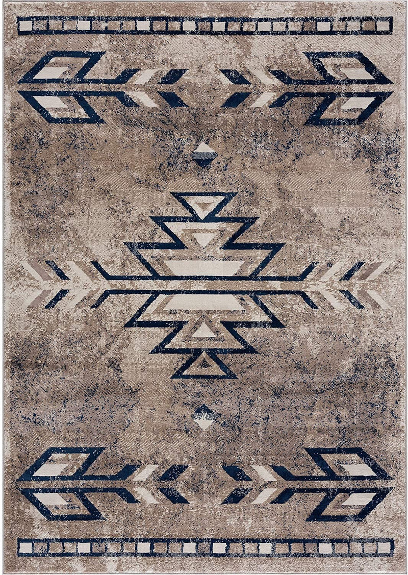 2’ x 3’ Beige and Blue Boho Chic Scatter Rug