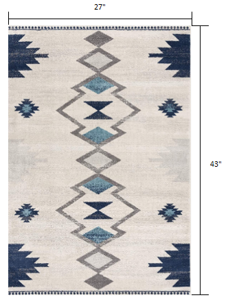 2’ x 4’ Navy and Ivory Tribal Pattern Area Rug